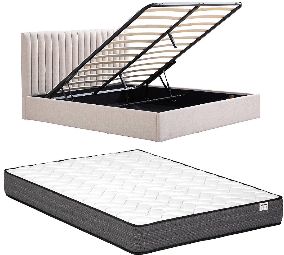 Vente-unique Bed met opbergruimte stof beige 140 x 190 cm