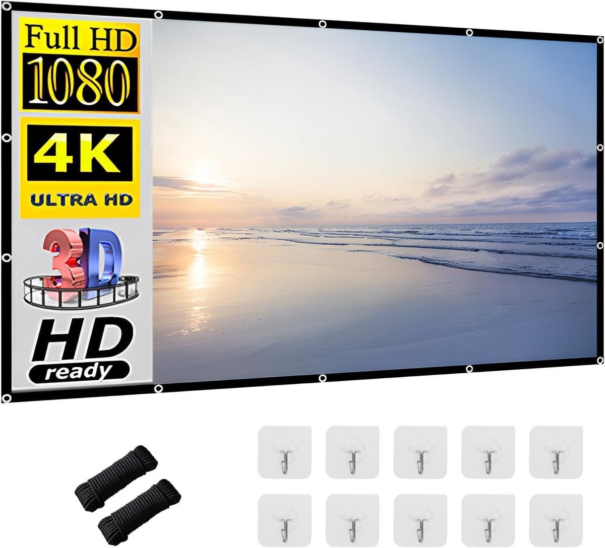 Projectiescherm 100 Inch Vouwbaar HD 16:9 voor Binnen en Buiten