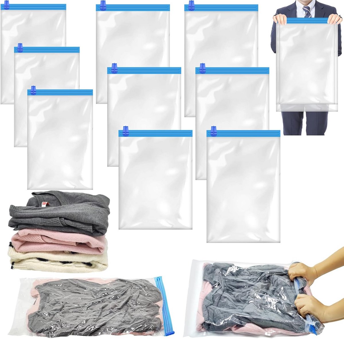 10 Delige Set Vacuümzakken voor Reis en Koffer - Kleding Opbergen