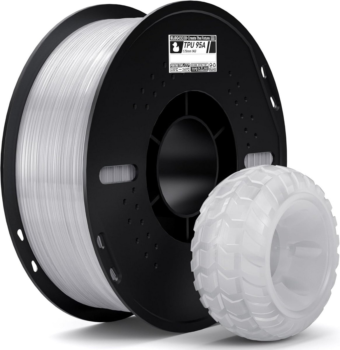 Flexibel TPU Filament 1.75mm Transparant 1kg voor 3D Printers