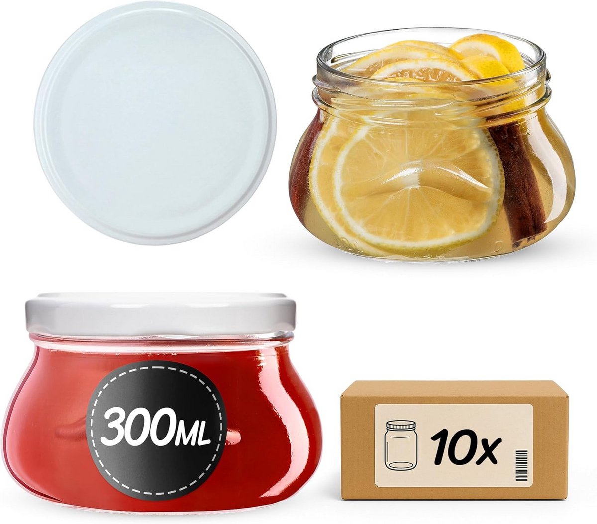Set van 10 Glazen Inmaakpotten met Schroefdeksel 300 ml Luchtdicht Bewaren