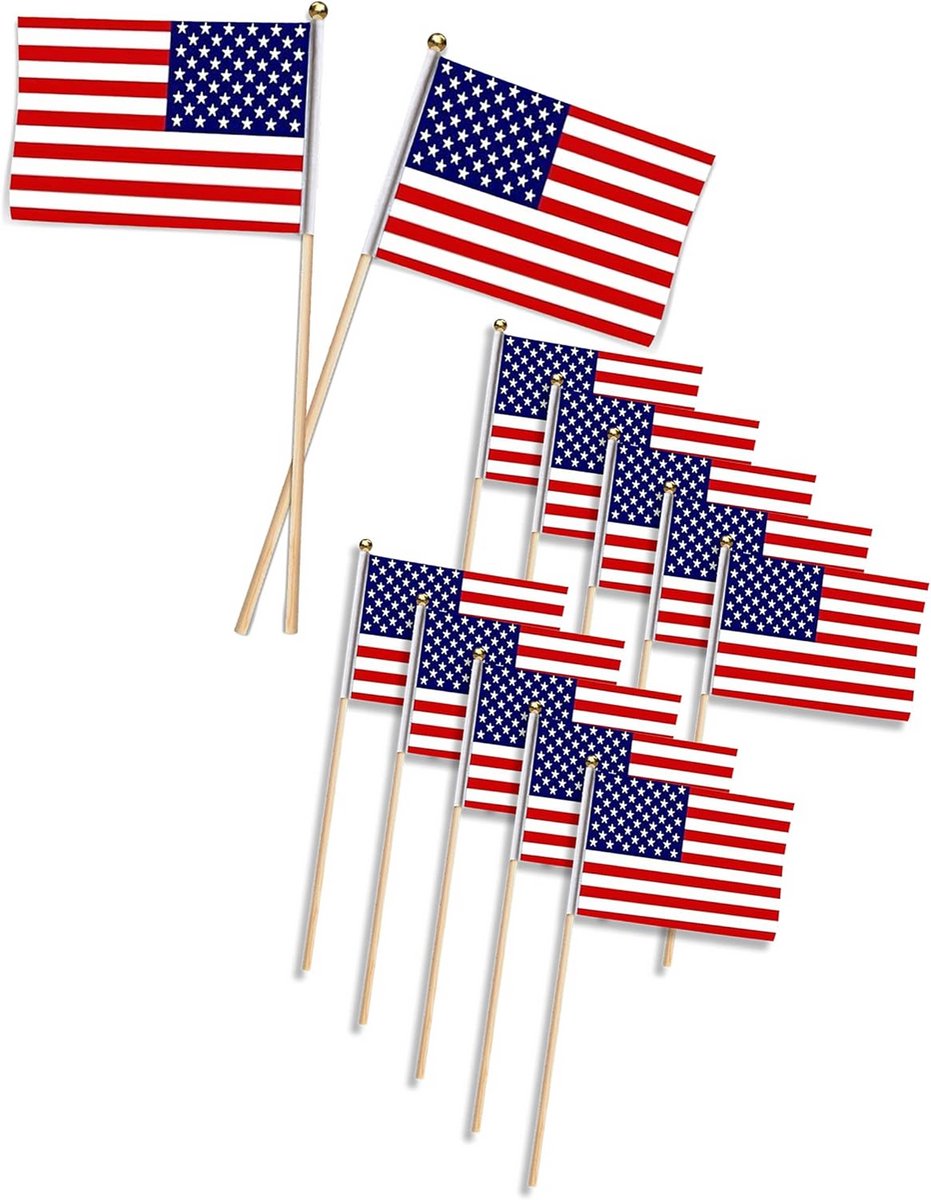 12 Cocktailprikkers met Amerikaanse Vlaggetjes - Houten Party Prikkers voor Themafeest