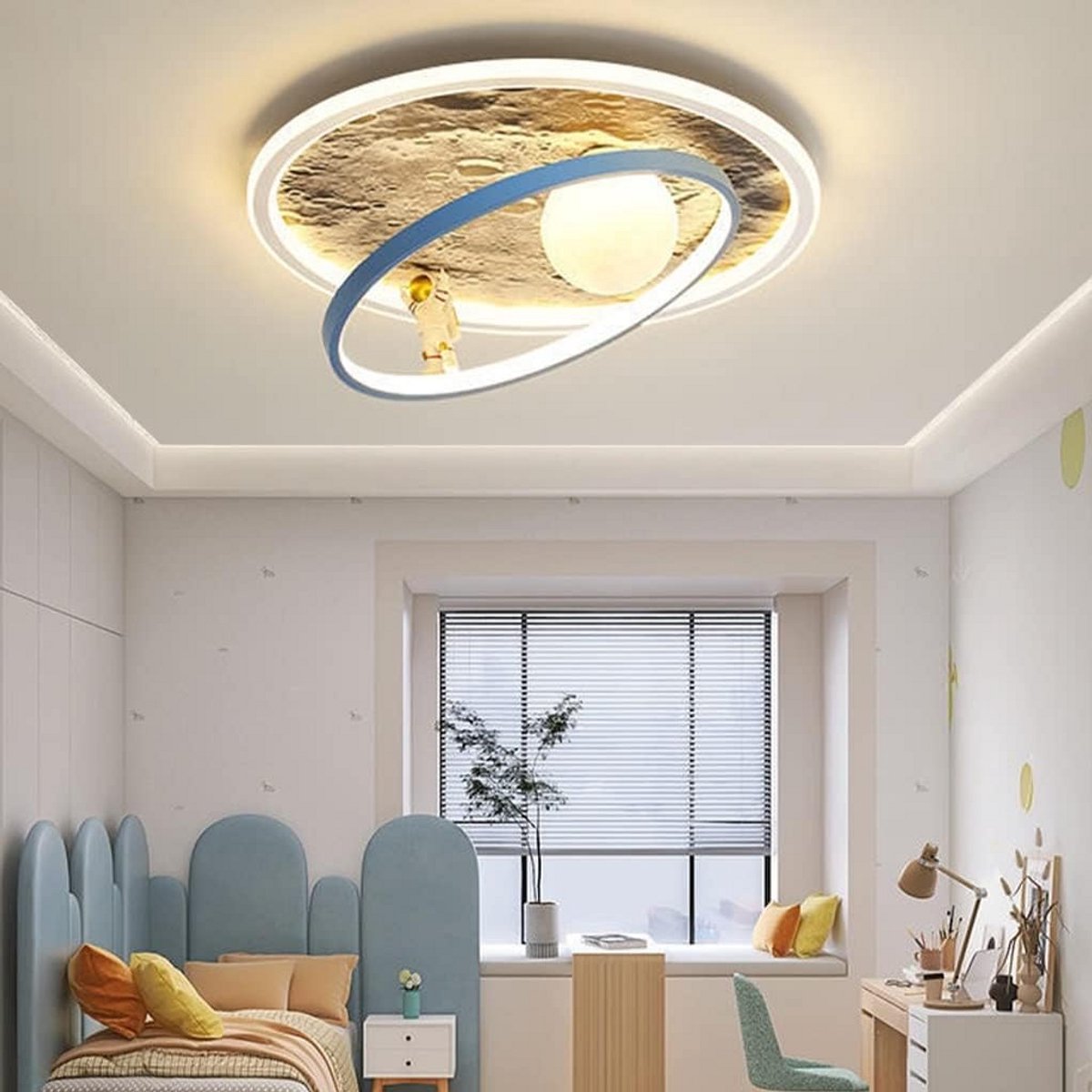 Moderne LED Plafondlamp Astronaut Maan Ontwerp Dimbaar met Afstandsbediening - Geschikt voor Kinderkamer, Jongenskamer en Woonkamer