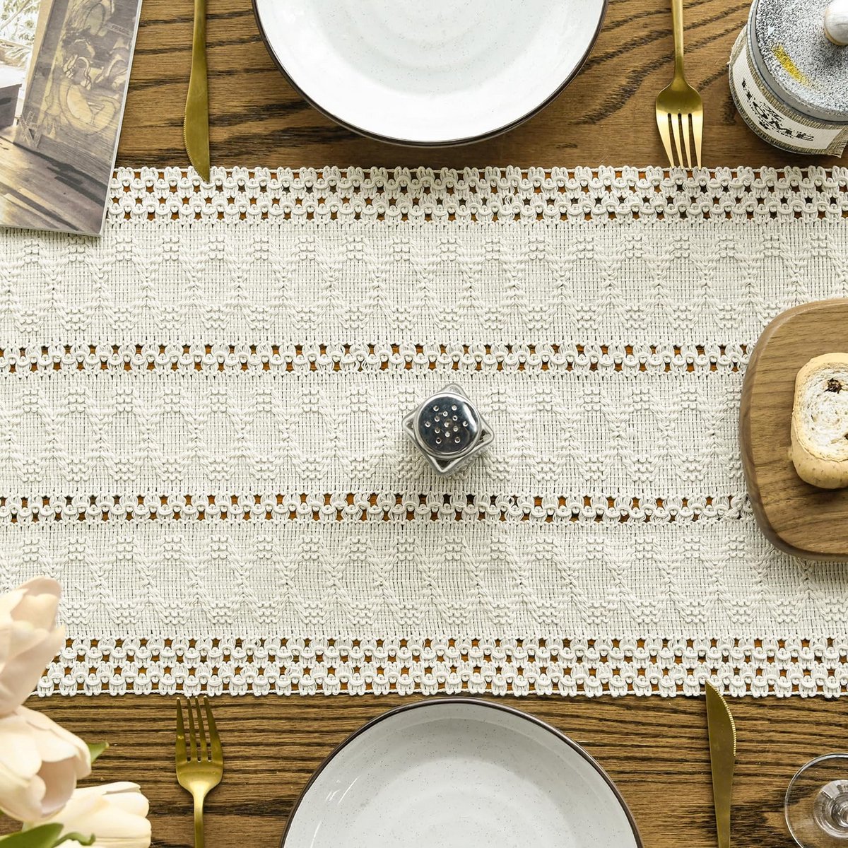 Rustieke Beige Boerderij Tafelloper 30x303 cm - Boheemse Decoratie voor Thuis en Feest