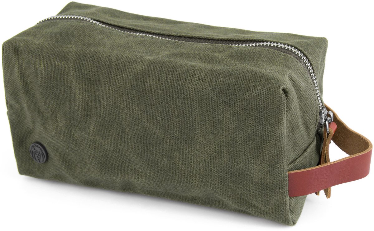 Olijfkleurige Finch Waxed Canvas Toilettas