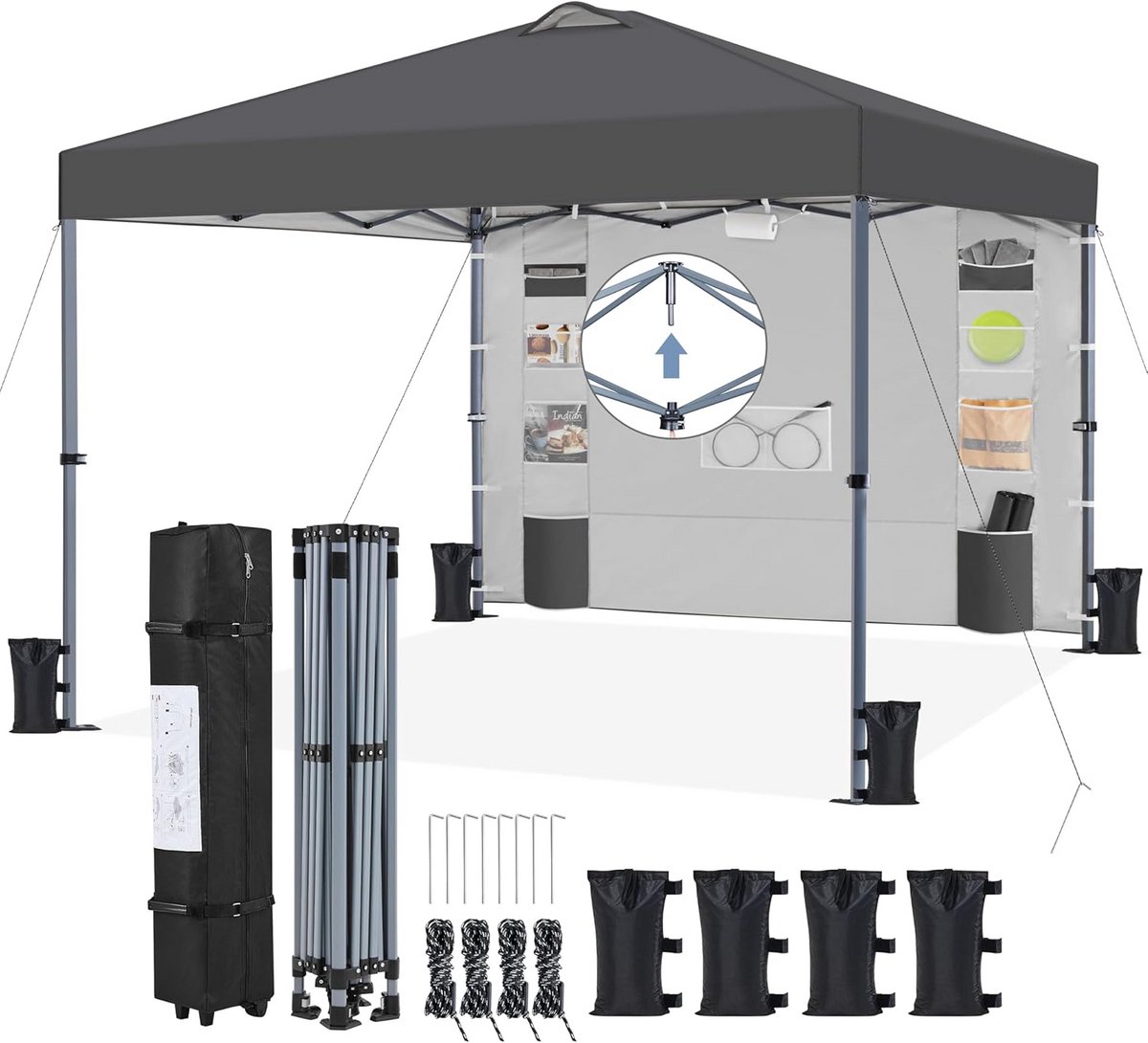Pop-up Partytent 2,5 x 2,5 m met Zijwand - Waterdicht en In Hoogte Verstelbaar