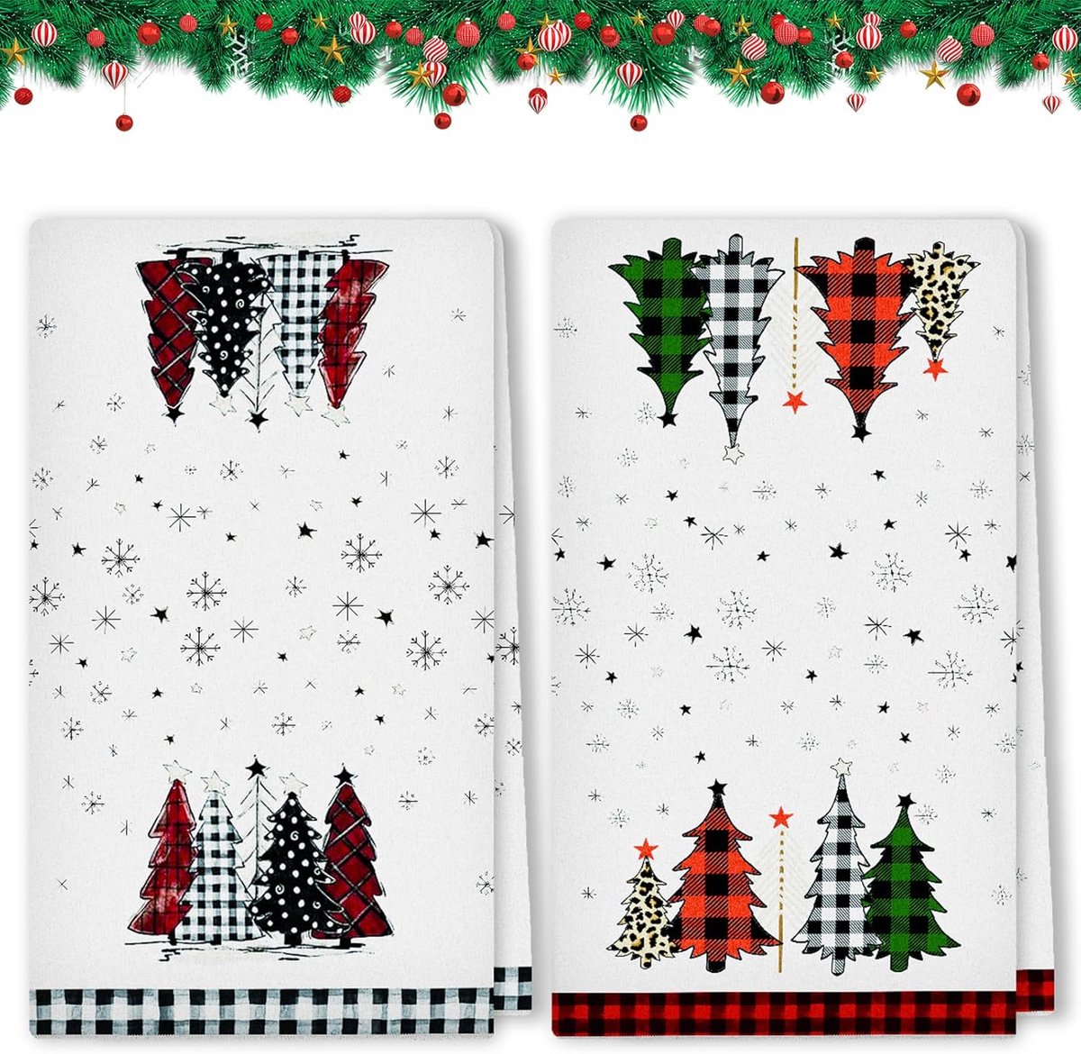 Set van 2 Theedoeken Kerst - Super Absorberend en Duurzaam - Keukendoeken 45 x 66 cm