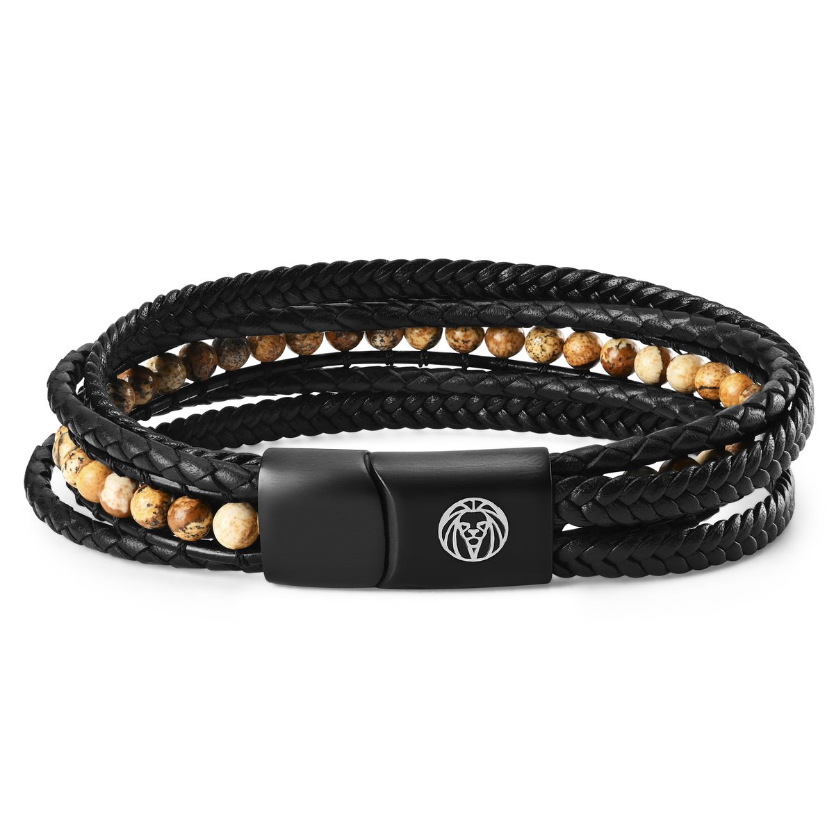 Naxos Leren Armband met Landschapsjaspis Stenen