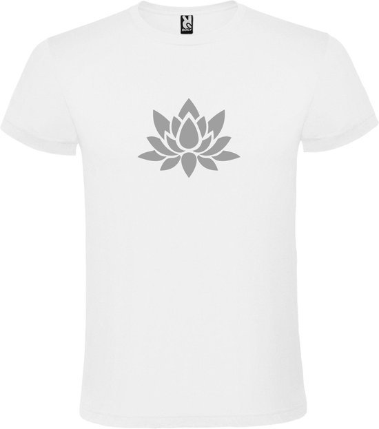 Wit  T shirt met  print van "Lotusbloem " print Zilver size XXXXXL