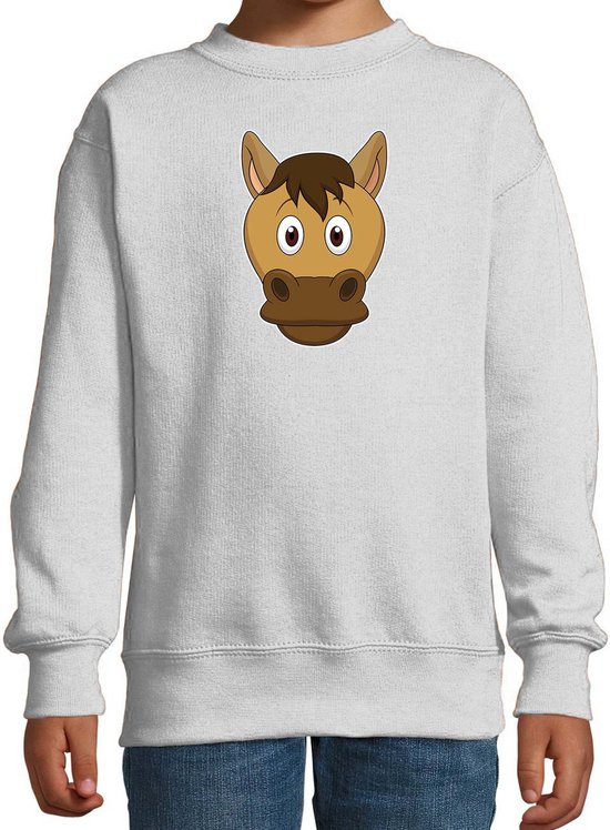 Cartoon paard trui grijs voor jongens en meisjes - Kinderkleding / dieren sweaters kinderen 170/176