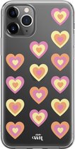 Retro Heart Pastel Pink - iPhone Transparant Case - Transparant siliconen hoesje geschikt voor iPhone 11 Pro hoesje - Shockproof case doorzichtig met hartjes - Hartje beschermhoes