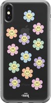 xoxo Wildhearts case voor iPhone XS Max - Smiley Flowers Pastel - xoxo Wildhearts Transparant Case