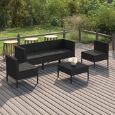 6-delige Loungeset met kussens poly rattan zwart