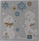 raamstickers sneeuwpop 31 x 31 cm foam wit/blauw/bruin