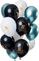 ballonnen Jubileum 50 jaar 30 cm wit/zwart/groen 12 stuks