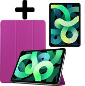 Hoes Geschikt voor iPad Air 2022 Hoes Luxe Hoesje Book Case Met Screenprotector - Hoesje Geschikt voor iPad Air 5 2022 Hoes Cover - Paars