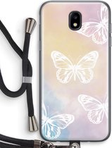 Case Company® - Samsung Galaxy J5 (2017) hoesje met Koord - White butterfly - Telefoonhoesje met Zwart Koord - Bescherming aan alle Kanten en Over de Schermrand