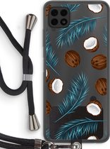 Case Company® - Samsung Galaxy A22 4G hoesje met Koord - Kokosnoot - Telefoonhoesje met Zwart Koord - Bescherming aan alle Kanten en Over de Schermrand