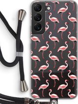 Case Company® - Samsung Galaxy S22 hoesje met Koord - Flamingo - Telefoonhoesje met Zwart Koord - Bescherming aan alle Kanten en Over de Schermrand