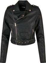 Urban Classics Biker jacket -XS- Synthetic Leather Belt Zwart