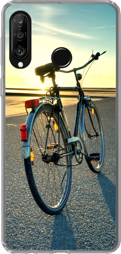 Convient pour coque Huawei P30 Lite - Mer du Nord - Vélo - Coucher de soleil - Coque de téléphone en Siliconen