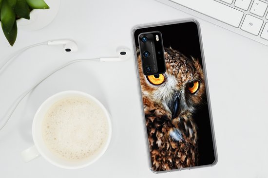 Coque Huawei P40 Pro - Hibou - Zwart - Jaune - Coque de téléphone en Siliconen