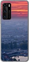 Geschikt voor Huawei P40 hoesje - Rotterdam - Zonsondergang - Roze - Siliconen Telefoonhoesje