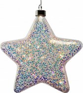 kerstster met glitter Ster led 18 cm glas parelmoer