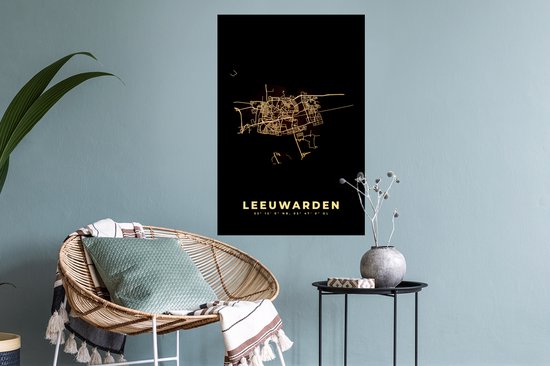 Stickers muraux - Leeuwarden - Carte - Plan de la ville - Plan d'étage - 40x60 cm - Feuille adhésive