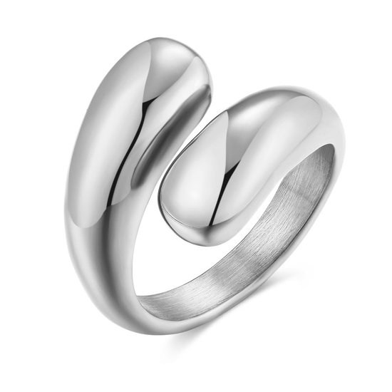 Twice As Nice Ring in edelstaal, open ring, 2 druppels 50