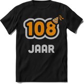 108 Jaar Feest kado T-Shirt Heren / Dames - Perfect Verjaardag Cadeau Shirt - Goud / Zilver - Maat 3XL