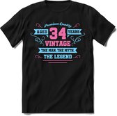 34 Jaar Legend - Feest kado T-Shirt Heren / Dames - Licht Blauw / Licht Roze - Perfect Verjaardag Cadeau Shirt - grappige Spreuken, Zinnen en Teksten. Maat XL