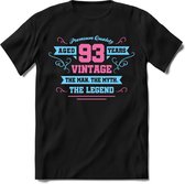 93 Jaar Legend - Feest kado T-Shirt Heren / Dames - Licht Blauw / Licht Roze - Perfect Verjaardag Cadeau Shirt - grappige Spreuken, Zinnen en Teksten. Maat S