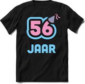 56 Jaar Feest kado T-Shirt Heren / Dames - Perfect Verjaardag Cadeau Shirt - Licht Blauw / Licht Roze - Maat 5XL