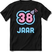 38 Jaar Feest kado T-Shirt Heren / Dames - Perfect Verjaardag Cadeau Shirt - Licht Blauw / Licht Roze - Maat XXL