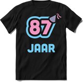 87 Jaar Feest kado T-Shirt Heren / Dames - Perfect Verjaardag Cadeau Shirt - Licht Blauw / Licht Roze - Maat S