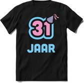 31 Jaar Feest kado T-Shirt Heren / Dames - Perfect Verjaardag Cadeau Shirt - Licht Blauw / Licht Roze - Maat L