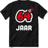 64 Jaar Feest kado T-Shirt Heren / Dames - Perfect Verjaardag Cadeau Shirt - Wit / Rood - Maat S