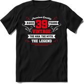 39 Jaar Legend - Feest kado T-Shirt Heren / Dames - Wit / Rood - Perfect Verjaardag Cadeau Shirt - grappige Spreuken, Zinnen en Teksten. Maat 3XL