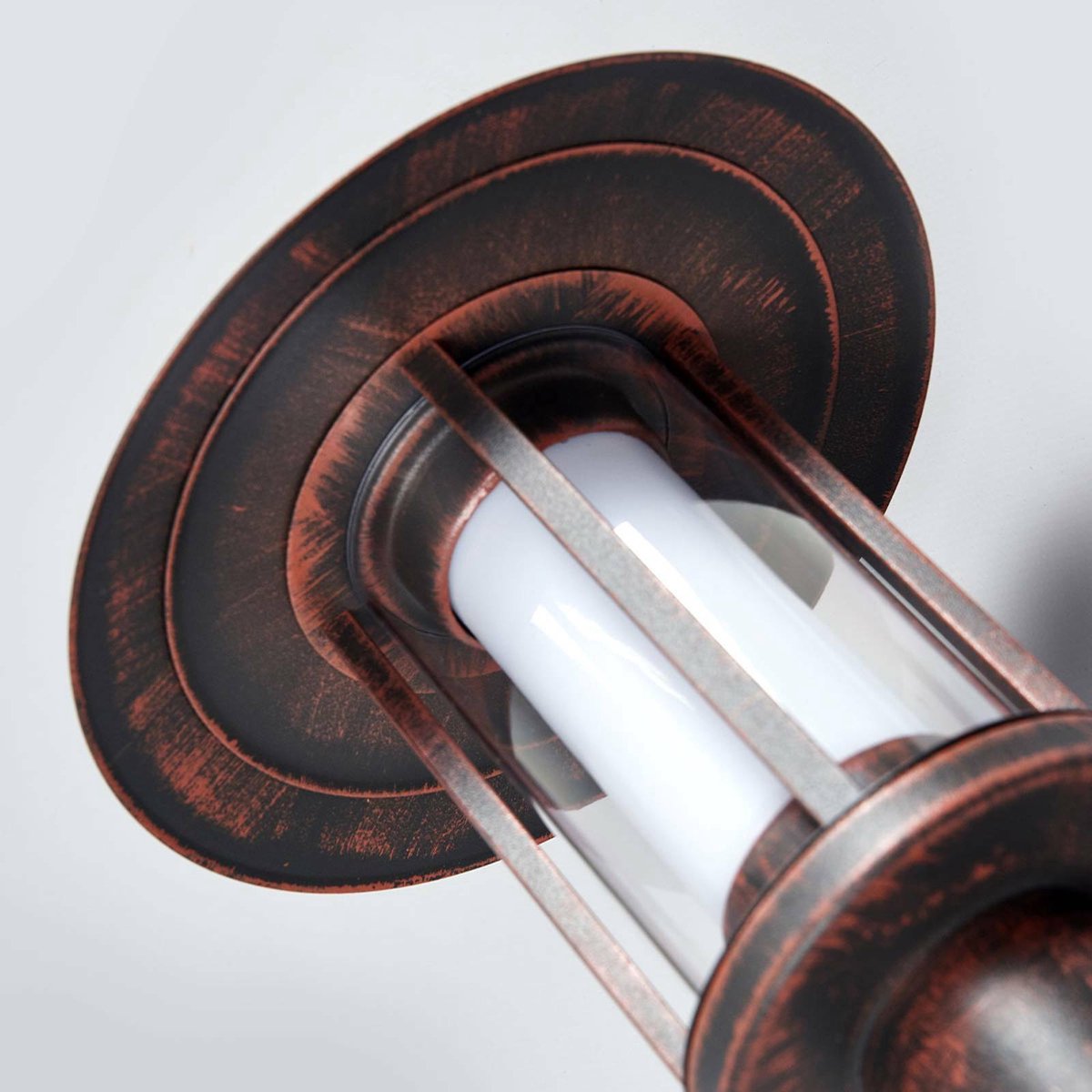 Lindby - Wandlampen buiten - 1licht - roestvrij staal, polycarbonaat - H: 30.3 cm - roestbruin, helder, wit - Inclusief lichtbron
