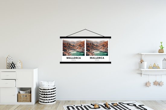 Porte-affiche avec affiche - Affiche scolaire - Majorque - Espagne - Berg - 150x75 cm - Lattes noires