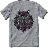 Uil - Dieren Mandala T-Shirt | Roze | Grappig Verjaardag Zentangle Dierenkop Cadeau Shirt | Dames - Heren - Unisex | Wildlife Tshirt Kleding Kado | - Donker Grijs - Gemaleerd - S
