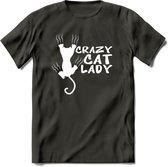 Crazy Cat Lady - Katten T-Shirt Kleding Cadeau | Dames - Heren - Unisex | Kat / Dieren shirt | Grappig Verjaardag kado | Tshirt Met Print | - Donker Grijs - XL