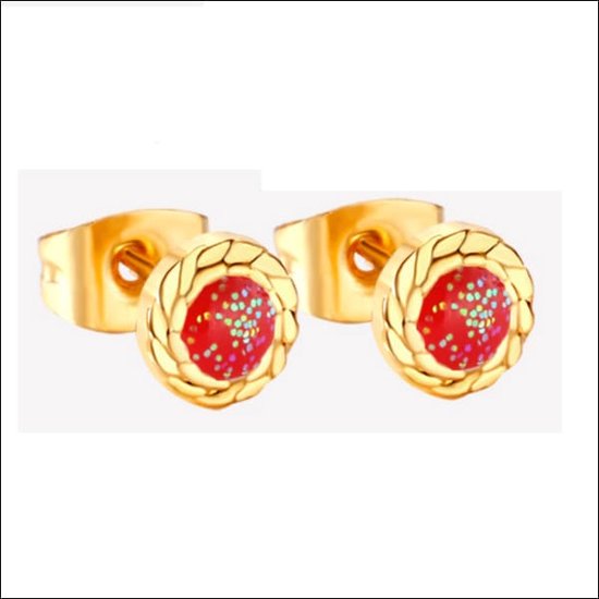 Glitter Oorbellen rood goud staal 6mm - Aramat Jewels® - Oorstekers - Rode Glitter - Goudkleurig - RVS - 6mm - Luxe - Trendy - Ideaal Cadeau