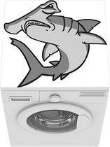 Wasmachine beschermer mat - Een cartoonillustratie van een grijze hamerhaai - zwart wit - Breedte 60 cm x hoogte 60 cm