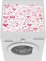 Wasmachine beschermer mat - Valentijnsdag Illustratie met harten en teksten - Breedte 55 cm x hoogte 45 cm