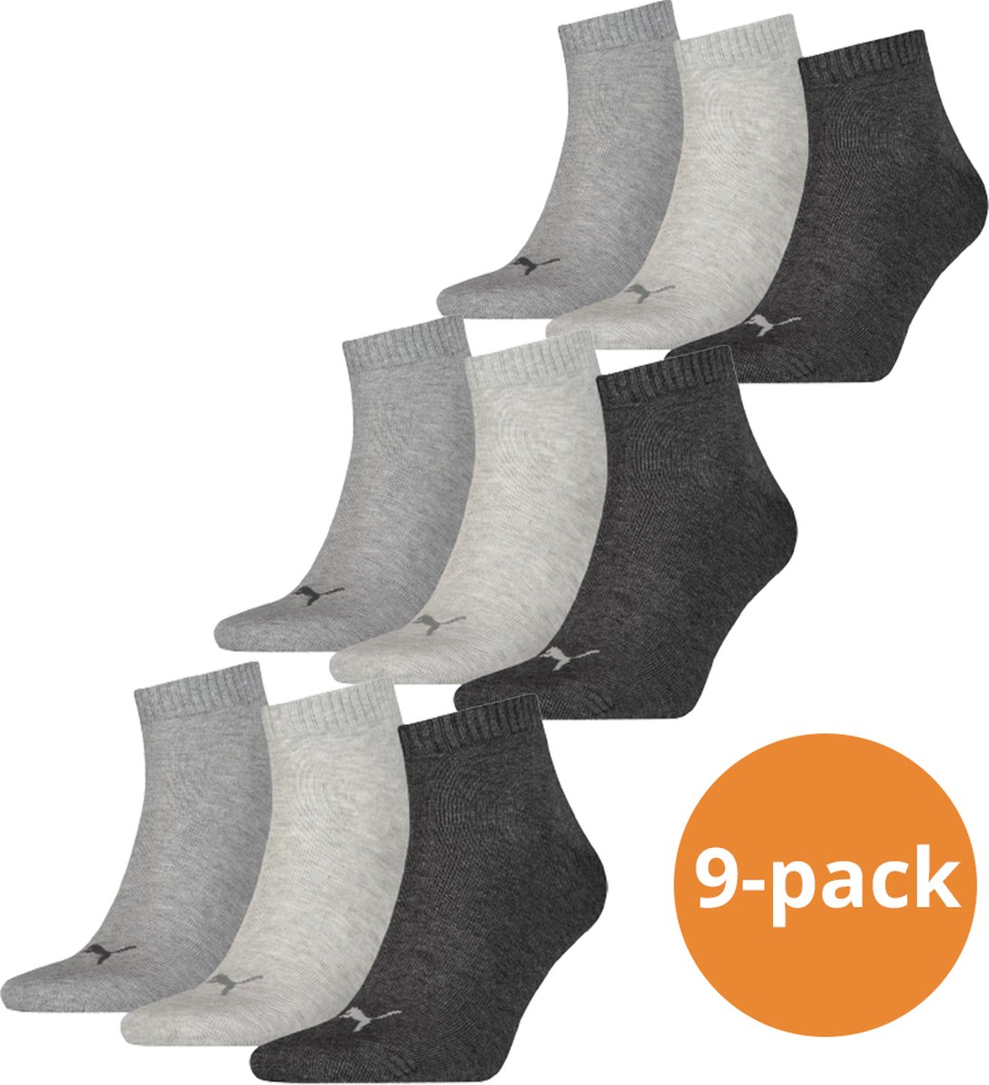 Puma Quarter Sokken Plain 9-pack Melange-39/42 Antraciet