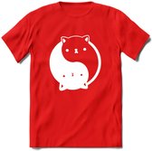 Ying Yang Kat - Katten T-Shirt Kleding Cadeau | Dames - Heren - Unisex | Dieren shirt | Grappig Verjaardag kado | Tshirt Met Print | - Rood - XL