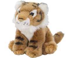 Nature Planet pluche tijger knuffeldier - 15 cm - bruin - Tijgers knuffels - kleine cadeautjes