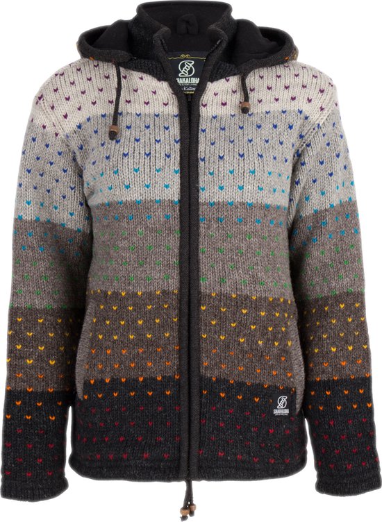 Gebreid Wollen Dames Vest van Schapenwol met Polyester Fleece voering en afneembare capuchon - SHAKALOHA - W Riddle ZH Natural M